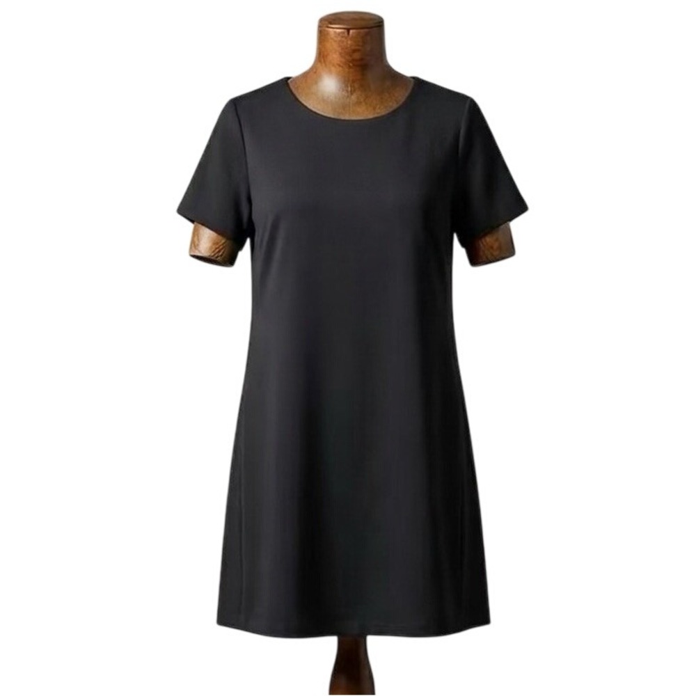 Pure J Jill Black Linen Tencel Mixed Media L Shift Dress Short Sleeve Lagenlook